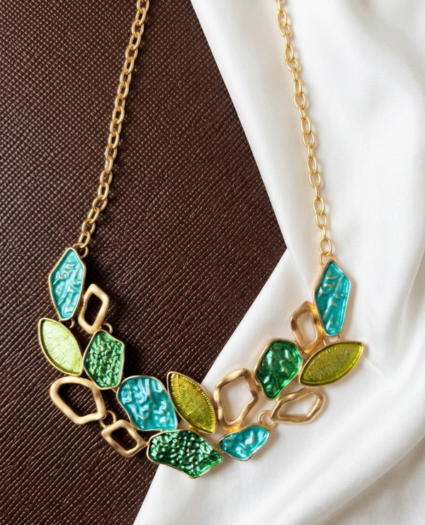 Verdant Leaf Cluster Statement Necklace