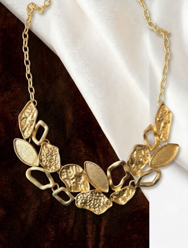 ✨ Textured Gold Abstract Statement Necklace